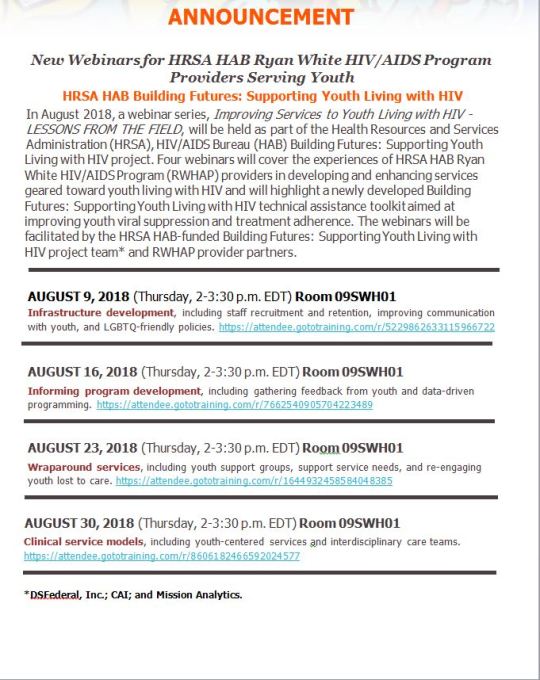 HRSA HAB Building Futures-Supporting Youth Living with HIV